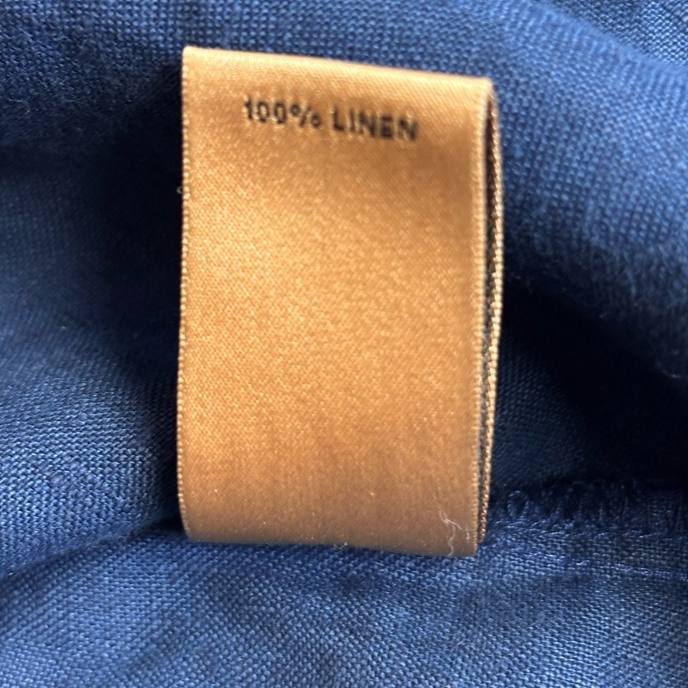 Investments Gold Label Women's 100% Linen Navy Button Down Shirt Size 10 - Picture 6 of 8